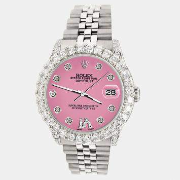 Rolex Custom Pink 2.95ct Diamond Stainless Steel Datejust Automatic Women's Wristwatch 31 mm