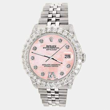 Rolex Custom Royal Pink MOP 2.95ct Diamond Stainless Steel Datejust Automatic Women's Wristwatch 31 mm
