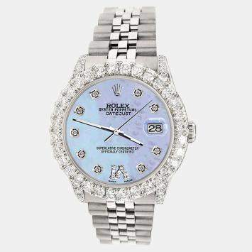 Rolex Custom Purple MOP 2.95ct Diamond Stainless Steel Datejust Automatic Women's Wristwatch 31 mm