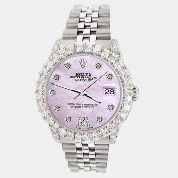 Rolex Custom Pink 2.95ct Diamond Stainless Steel Datejust Automatic Women's Wristwatch 31 mm