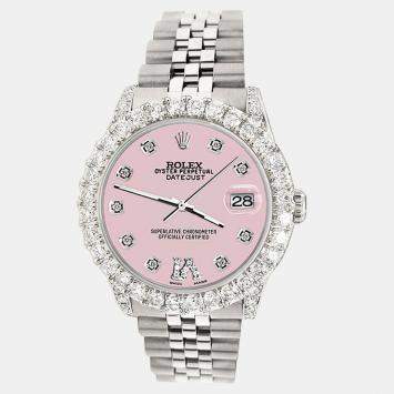 Rolex Custom Orchid Pink 2.95ct Diamond Stainless Steel Datejust Automatic Women's Wristwatch 31 mm