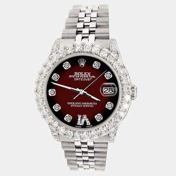 Rolex Custom Maroon Vignette 2.95ct Diamond Stainless Steel Datejust Automatic Women's Wristwatch 31 mm