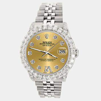 Rolex Custom Champagne 2.95ct Diamond Stainless Steel Datejust Automatic Women's Wristwatch 31 mm