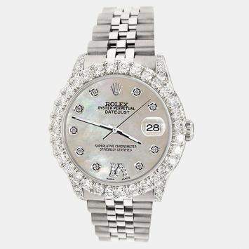 Rolex Custom Champagne MOP 2.95ct Diamond Stainless Steel Datejust Automatic Women's Wristwatch 31 mm