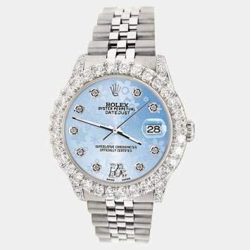 Rolex Custom Blue 2.95ct Diamond Stainless Steel Datejust Automatic Women's Wristwatch 31 mm