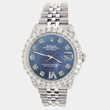 Rolex Custom Black 2.95ct Diamond Stainless Steel Datejust Automatic Women's Wristwatch 31 mm