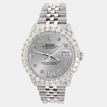 Rolex Custom Silver 2.95ct Diamond Stainless Steel Datejust Automatic Women's Wristwatch 31 mm