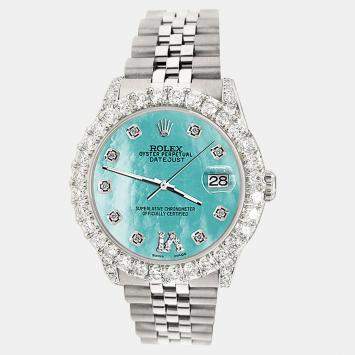 Rolex Custom Aquamarine MOP 2.95ct Diamond Stainless Steel Datejust Automatic Women's Wristwatch 31 mm