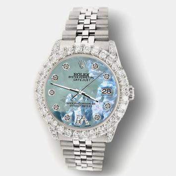 Rolex Custom Tahitian Blue MOP 2.95ct Diamond Stainless Steel Datejust Automatic Women's Wristwatch 31 mm