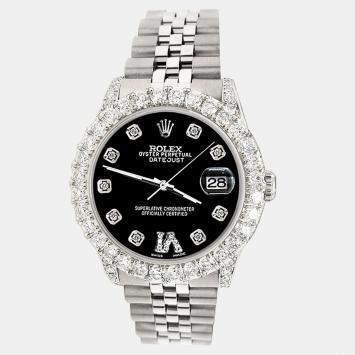 Rolex Custom Black 2.95ct Diamond Stainless Steel Datejust Automatic Women's Wristwatch 31 mm