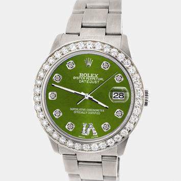 Rolex Custom Royal Green 1.62ct Diamond Stainless Steel Datejust Automatic Women's Wristwatch 31 mm