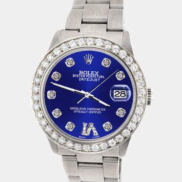 Rolex Custom Navy Blue 1.62ct Diamond Stainless Steel Datejust Automatic Women's Wristwatch 31 mm