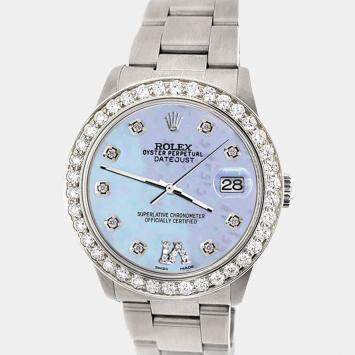 Rolex Custom Purple MOP 1.62ct Diamond Stainless Steel Datejust Automatic Women's Wristwatch 31 mm
