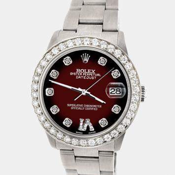 Rolex Custom Maroon Vignette 1.62ct Diamond Stainless Steel Datejust Automatic Women's Wristwatch 31 mm