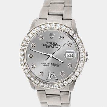 Rolex Custom Silver 1.62ct Diamond Stainless Steel Datejust Automatic Women's Wristwatch 31 mm
