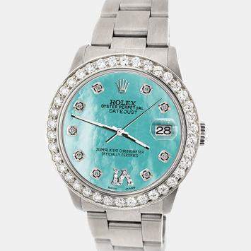 Rolex Custom Aquamarine MOP 1.62ct Diamond Stainless Steel Datejust Automatic Women's Wristwatch 31 mm