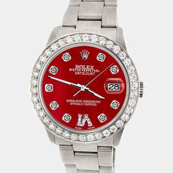 Rolex Custom Red MOP 1.62ct Diamond Stainless Steel Datejust Automatic Women's Wristwatch 31 mm