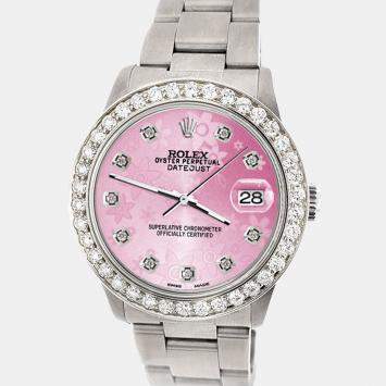 Rolex Custom Pink 1.62ct Diamond Stainless Steel Datejust Automatic Women's Wristwatch 31 mm