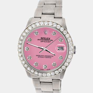 Rolex Custom Pink 1.62ct Diamond Stainless Steel Datejust Automatic Women's Wristwatch 31 mm