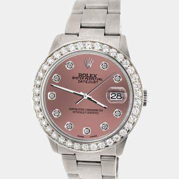 Rolex Custom Salmon 1.62ct Diamond Stainless Steel Datejust Automatic Women's Wristwatch 31 mm