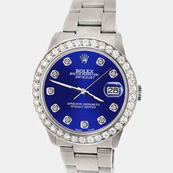 Rolex Custom Navy Blue 1.62ct Diamond Stainless Steel Datejust Automatic Women's Wristwatch 31 mm