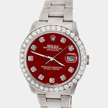 Rolex Custom Imperial Red 1.62ct Diamond Stainless Steel Datejust Automatic Women's Wristwatch 31 mm