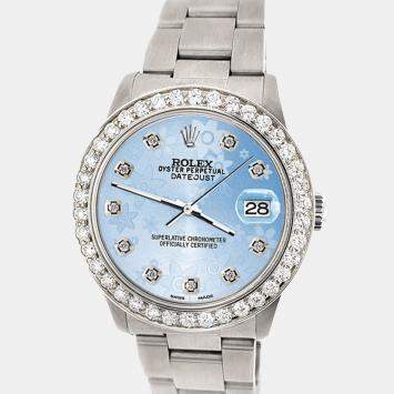 Rolex Custom Blue 1.62ct Diamond Stainless Steel Datejust Automatic Women's Wristwatch 31 mm