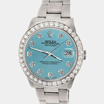 Rolex Custom Turquoise 1.62ct Diamond Stainless Steel Datejust Automatic Women's Wristwatch 31 mm
