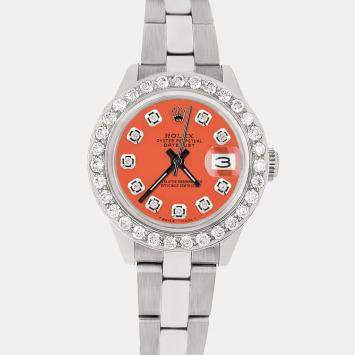 Rolex Custom Tiger Orange 1.3CT Diamond Stainless Steel Datejust  Automatic Women's Wristwatch 26mm