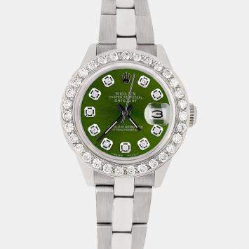 Rolex Custom Chartreuse Green 1.3CT Diamond Stainless Steel Datejust  Automatic Women's Wristwatch 26mm