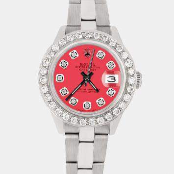 Rolex Custom Crimson 1.3CT Diamond Stainless Steel Datejust  Automatic Women's Wristwatch 26mm