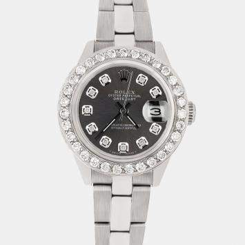 Rolex Custom Grey 1.3CT Diamond Stainless Steel Datejust  Automatic Women's Wristwatch 26mm
