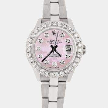 Rolex Custom Pink MOP 1.3CT Diamond Stainless Steel Datejust  Automatic Women's Wristwatch 26mm