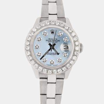Rolex Custom Blue MOP 1.3CT Diamond Stainless Steel Datejust  Automatic Women's Wristwatch 26mm