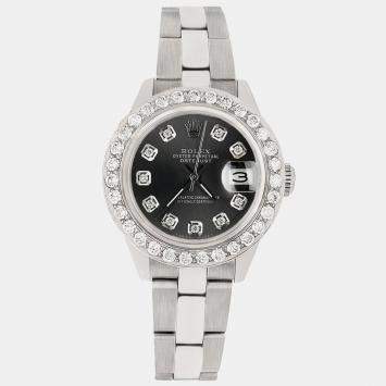 Rolex Custom Black 1.3CT Diamond Stainless Steel Datejust  Automatic Women's Wristwatch 26mm