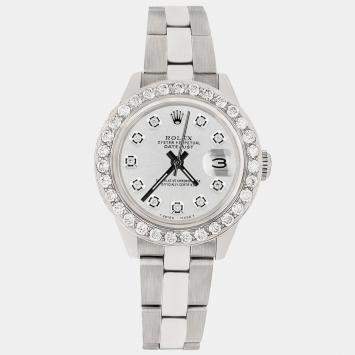 Rolex Custom Silver 1.3CT Diamond Stainless Steel Datejust  Automatic Women's Wristwatch 26mm