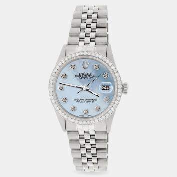 Rolex Custom Sky Blue 1.1CT Diamond Stainless Steel Datejust  Automatic Men's Wristwatch 36mm