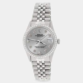 Rolex Custom Silver 1.1CT Diamond Stainless Steel Datejust  Automatic Men's Wristwatch 36mm
