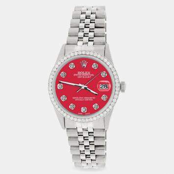 Rolex Custom Scarlet Red 1.1CT Diamond Stainless Steel Datejust  Automatic Men's Wristwatch 36mm