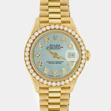 Rolex Customised Blue Diamond 18K Yellow Gold President Datejust  Automatic Women's Wristwatch 26MM