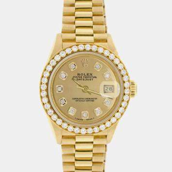 Rolex Customised Champagne Diamond 18K Yellow Gold President Datejust  Automatic Women's Wristwatch 26MM