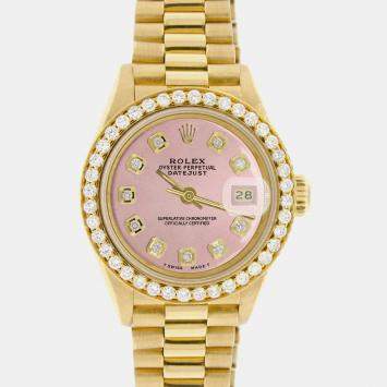 Rolex Customised Orchid Pink Diamond 18K Yellow Gold President Datejust  Automatic Women's Wristwatch 26MM