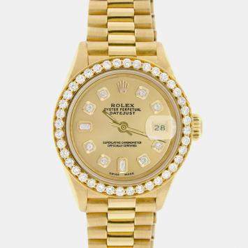 Rolex Customised Champagne Diamond 18K Yellow Gold President Datejust  Automatic Women's Wristwatch 26MM