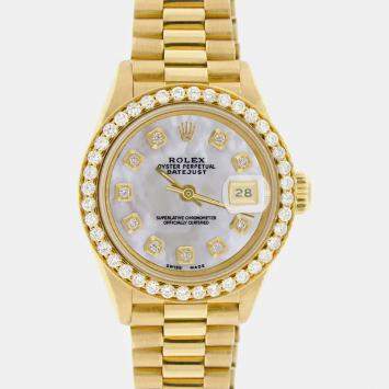 Rolex Customised White MOP Diamond 18K Yellow Gold President Datejust  Automatic Women's Wristwatch 26MM