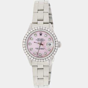 Rolex Customised Pink MOP Diamond Stainless Steel Datejust  Automatic Women's Wristwatch 26mm