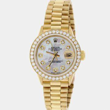 Rolex Customised  MOP Diamond 18K Yellow Gold President Datejust  Automatic Women's Wristwatch 26MM
