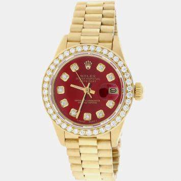 Rolex Customised Imperial Red Diamond 18K Yellow Gold President Datejust  Automatic Women's Wristwatch 26MM