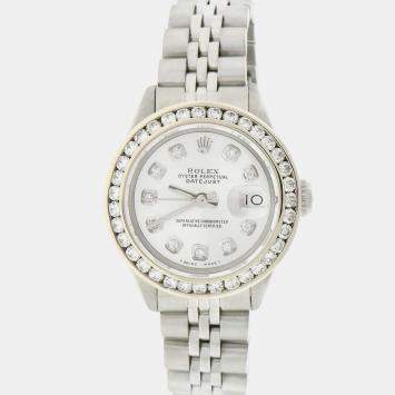 Rolex Customised Silver Diamond Stainless Steel Datejust  Automatic Women's Wristwatch 26MM