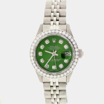 Rolex Customised Olive green Diamond Stainless Steel Datejust  Automatic Women's Wristwatch 26mm
