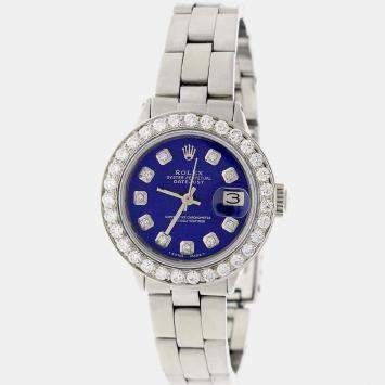 Rolex Customised Navy Blue 1.45CT Diamond Stainless Steel Datejust  Automatic Women's Wristwatch 26MM